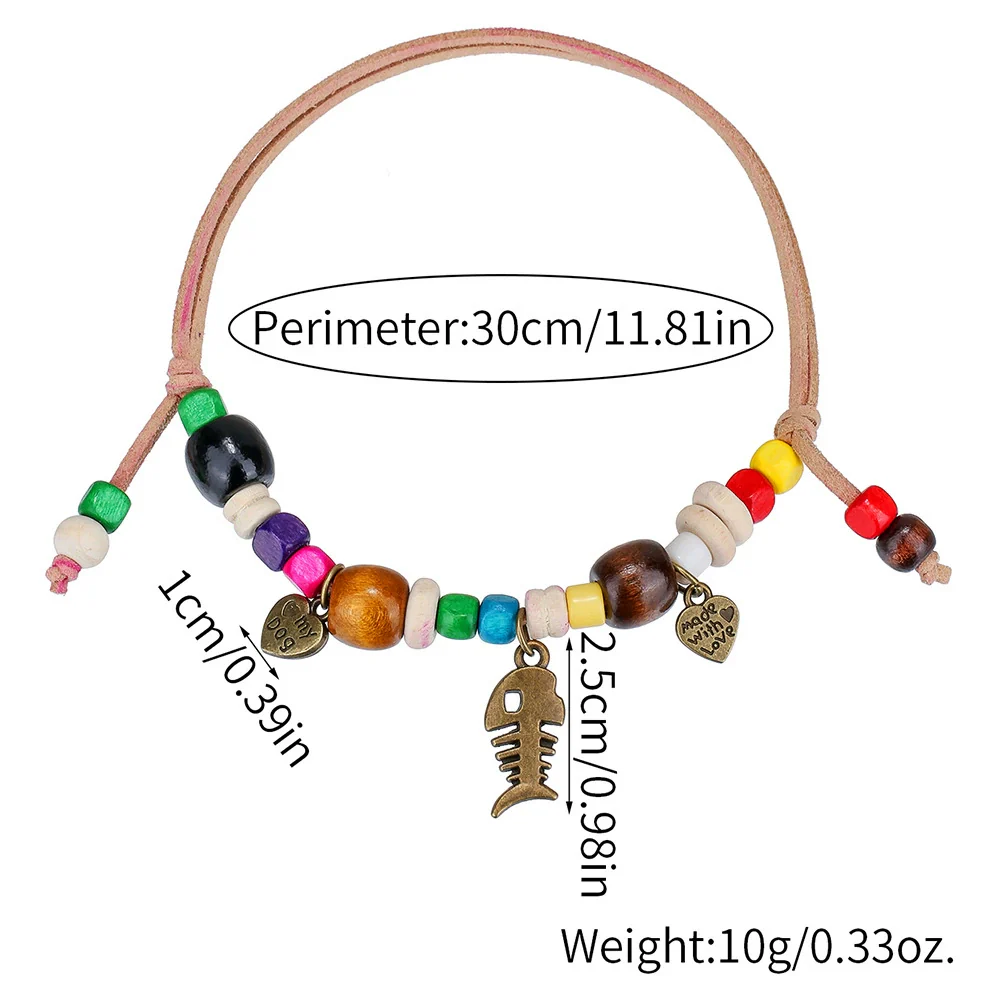 Pet Necklace Wooden Beads Alloy Velvet Rope Geometric Handmade - Image 2