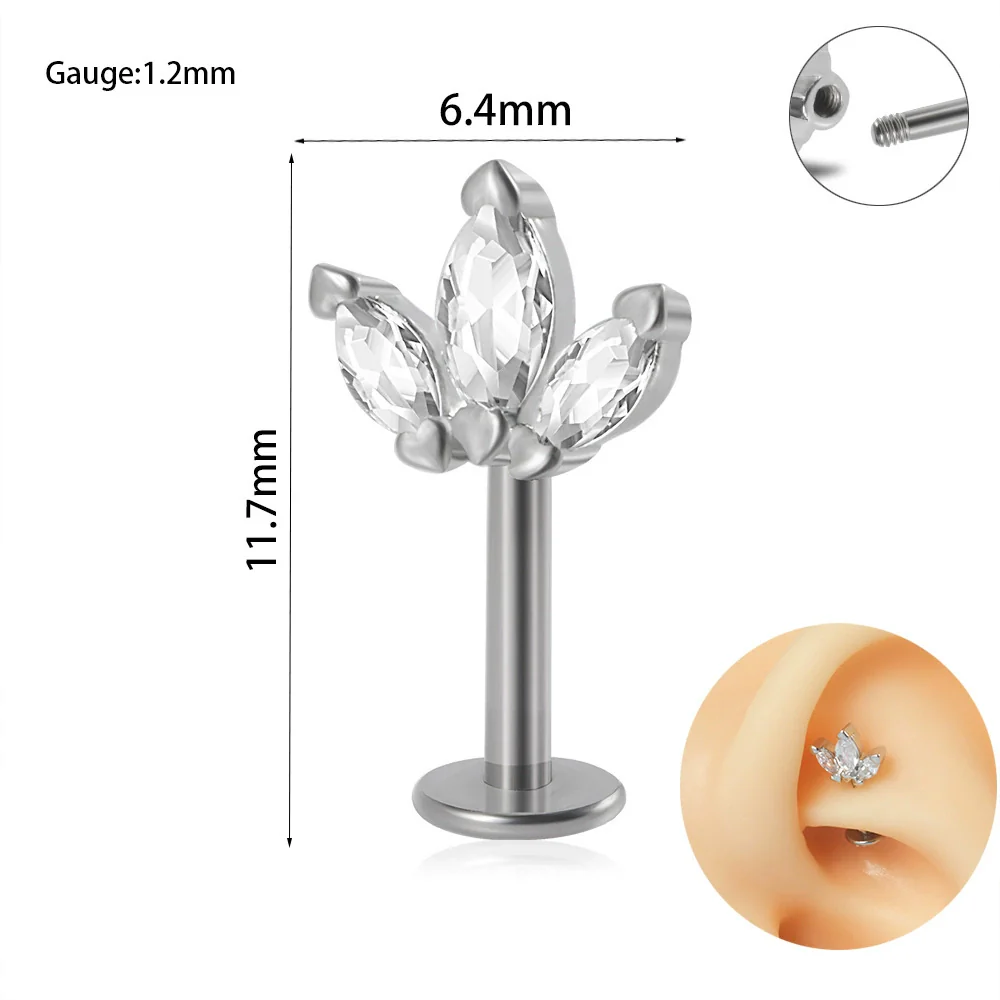 Piercing Earrings Stainless Steel Copper Crown Flower Inlaid Zircon - Image 6