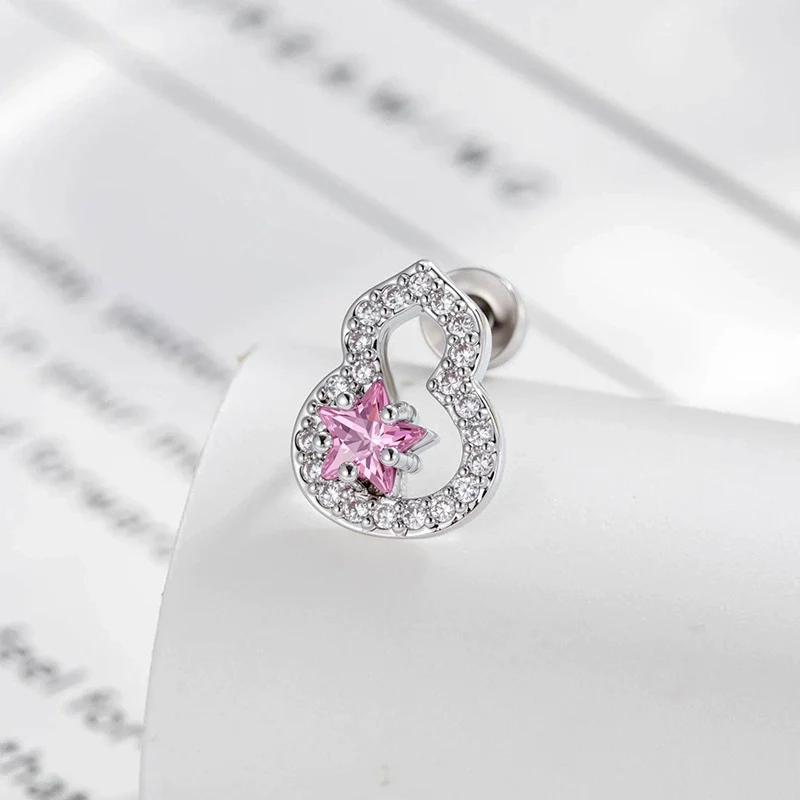 Piercing Earrings Titanium Steel Gourd Shape Star Zircon Retro Style Unisex - Image 7