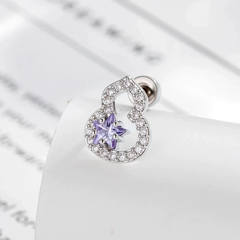 Piercing Earrings Titanium Steel Gourd Shape Star Zircon Retro Style Unisex - Image 8