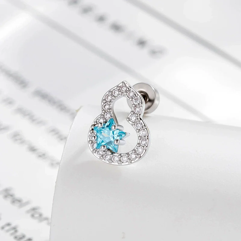 Piercing Earrings Titanium Steel Gourd Shape Star Zircon Retro Style Unisex - Image 9