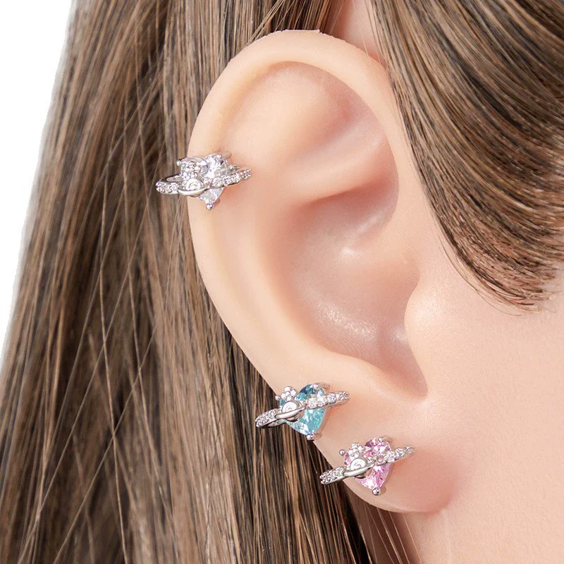 Piercing Earrings Titanium Steel Zircon Star Saturn Girly - Image 5