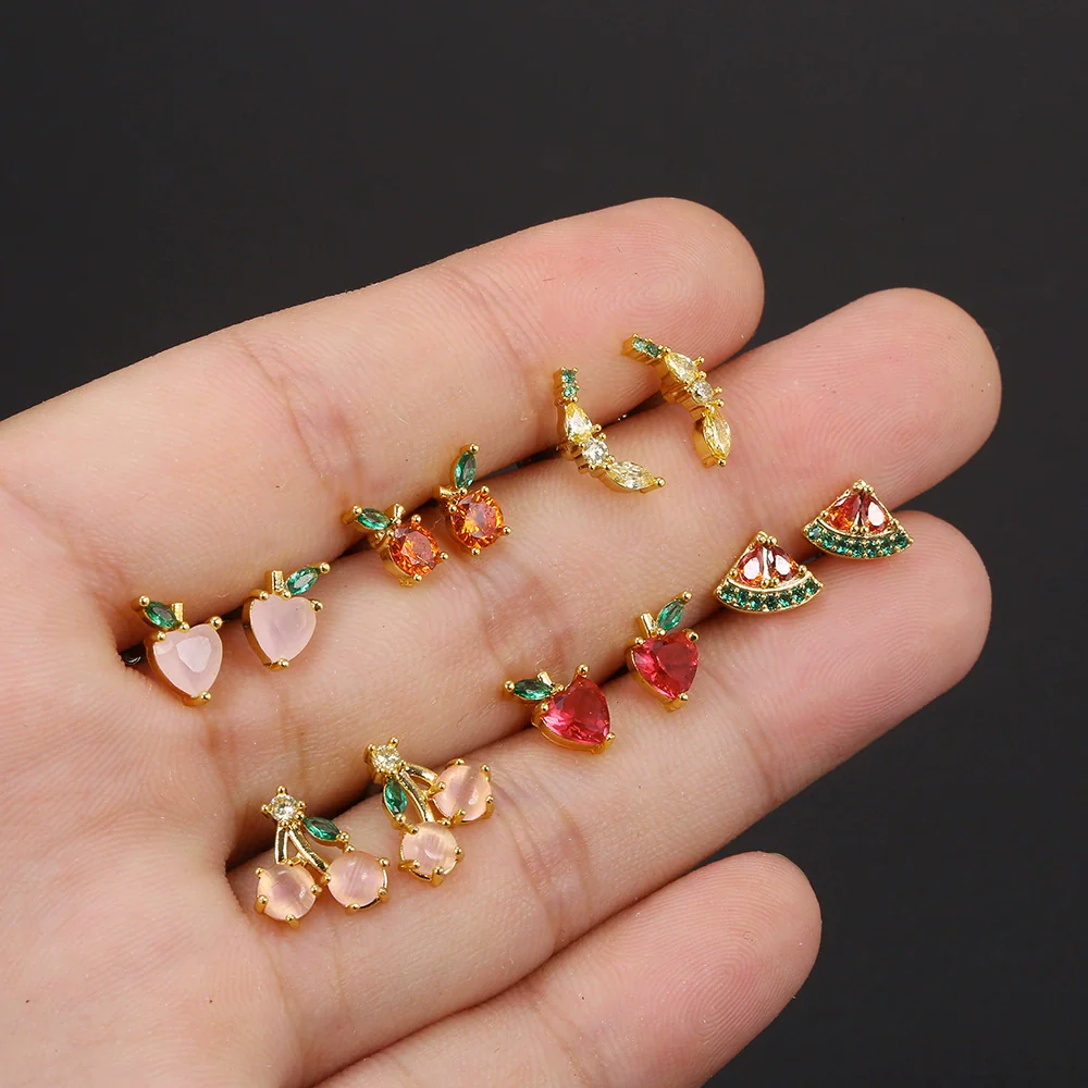 Piercing Jewelry Fruit Earrings Copper Real Gold Plating - Image 3