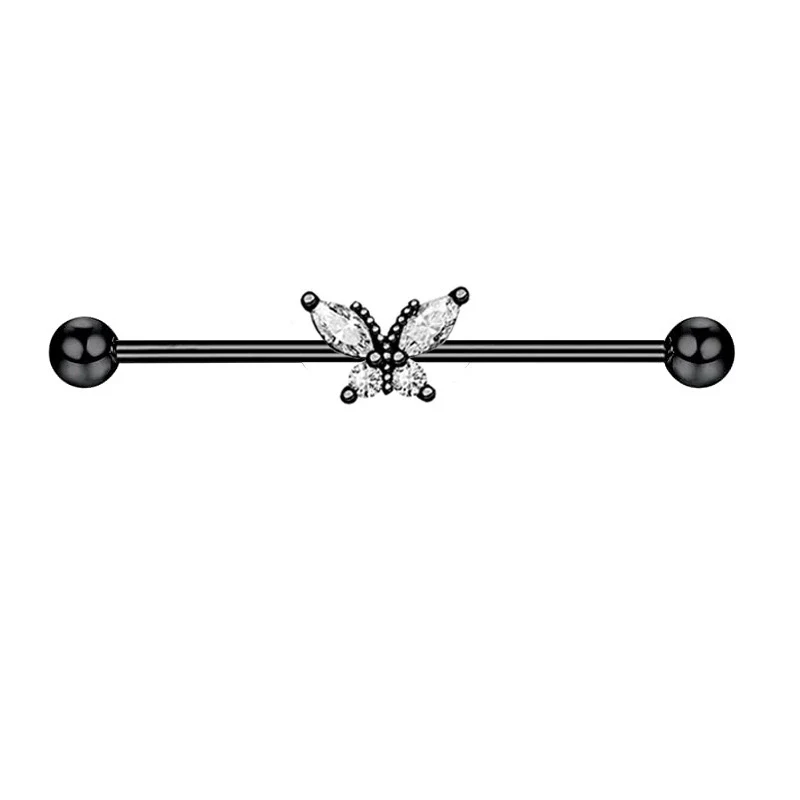 Piercing Jewelry Industrial Barbell Stud Earrings Butterfly Zircon Ear Bridge Double Ear Piercing Stainless Steel Geometric Electroplating Minimalist - Image 9