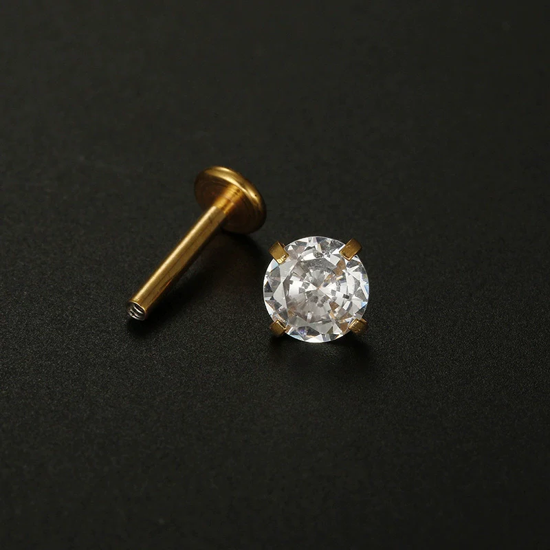 Piercing Jewelry Stainless Steel 316L Unisex Geometric Fourclaw Flat Bottom Zircon Ear Nail Lip Nail Earring Electroplated - Image 2
