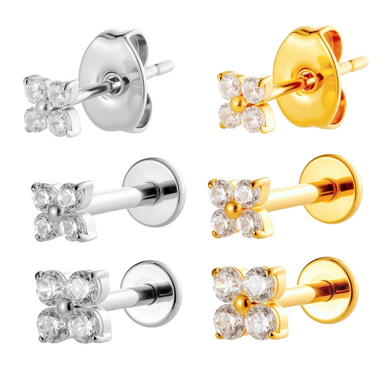 Piercing Jewelry Titanium Alloy Geometric Electroplated Small Flower Style