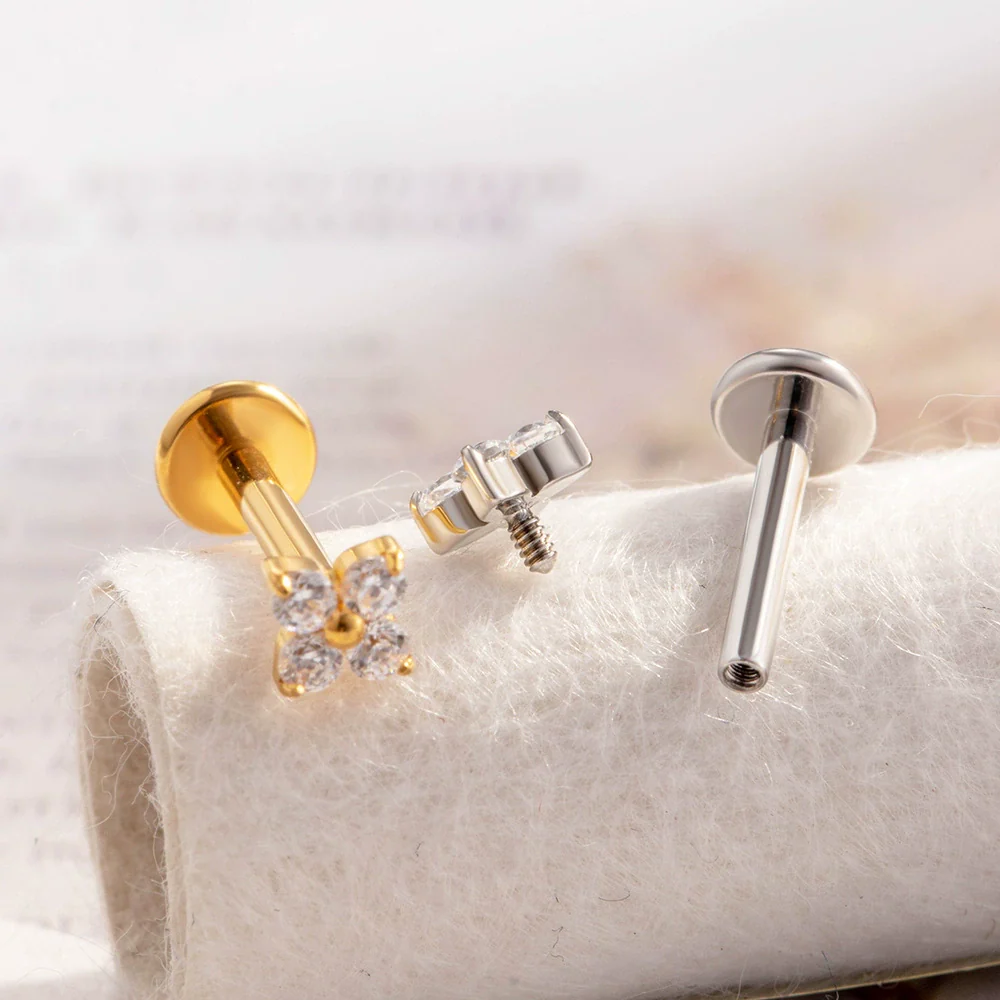 Piercing Jewelry Titanium Alloy Geometric Electroplated Small Flower Style - Image 2