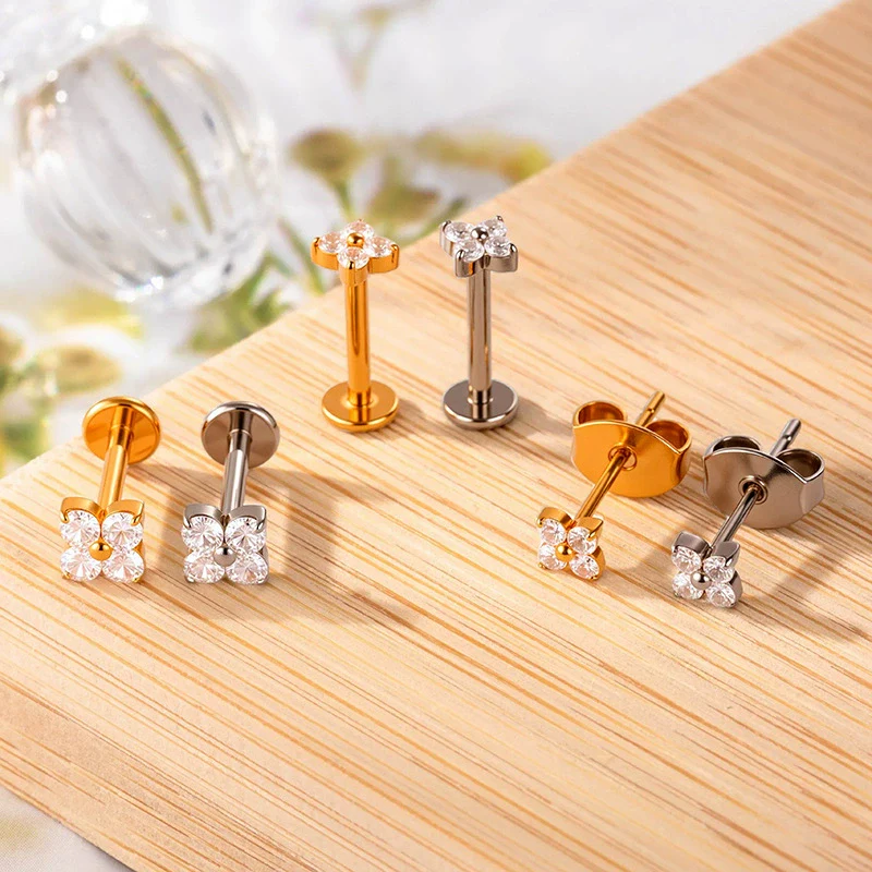 Piercing Jewelry Titanium Alloy Geometric Electroplated Small Flower Style - Image 4