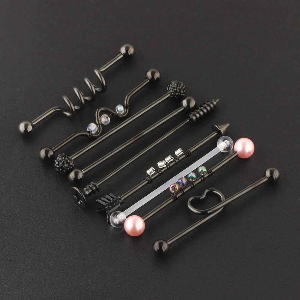 Piercing Set Industrial Ear Stud Earring Stainless Steel Geometric Fashion Jewelry - Image 4