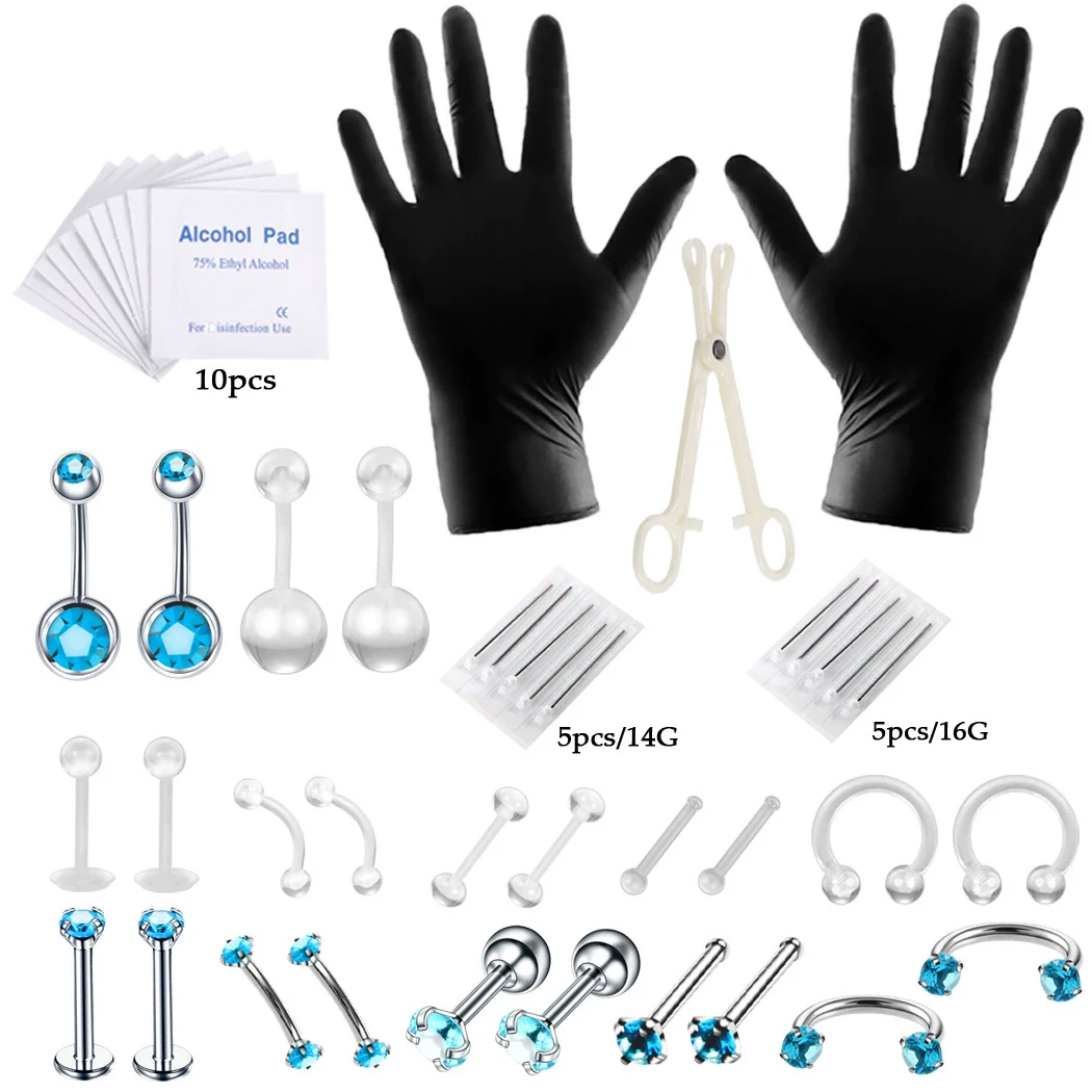 Piercing Set Stainless Steel K9 Heart Electroplating Unisex Whole Body Perforation Tools