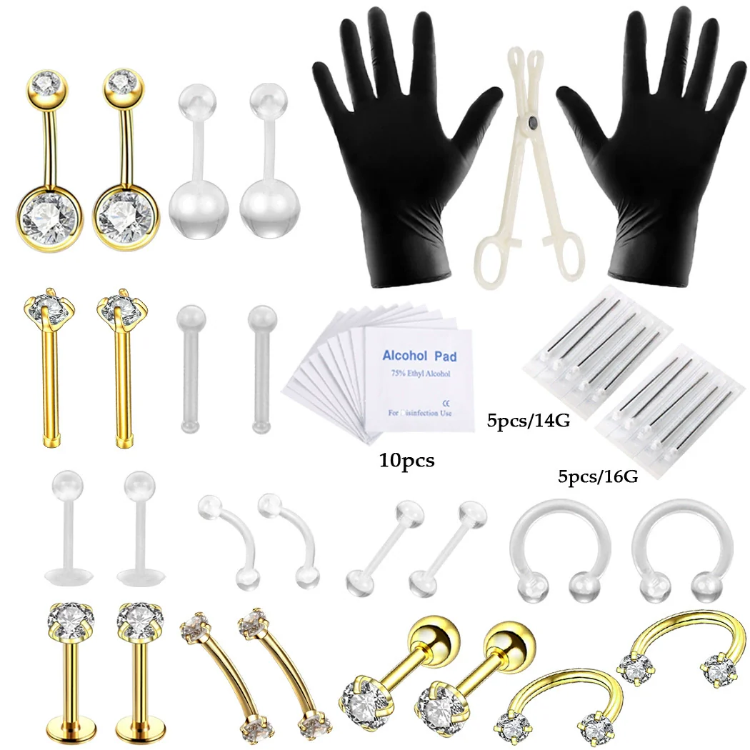 Piercing Set Stainless Steel K9 Heart Electroplating Unisex Whole Body Perforation Tools - Image 3