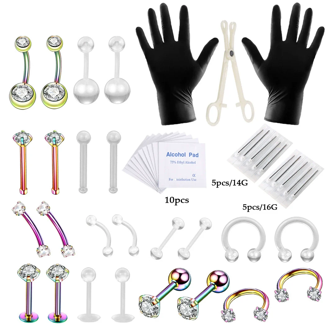 Piercing Set Stainless Steel K9 Heart Electroplating Unisex Whole Body Perforation Tools - Image 5