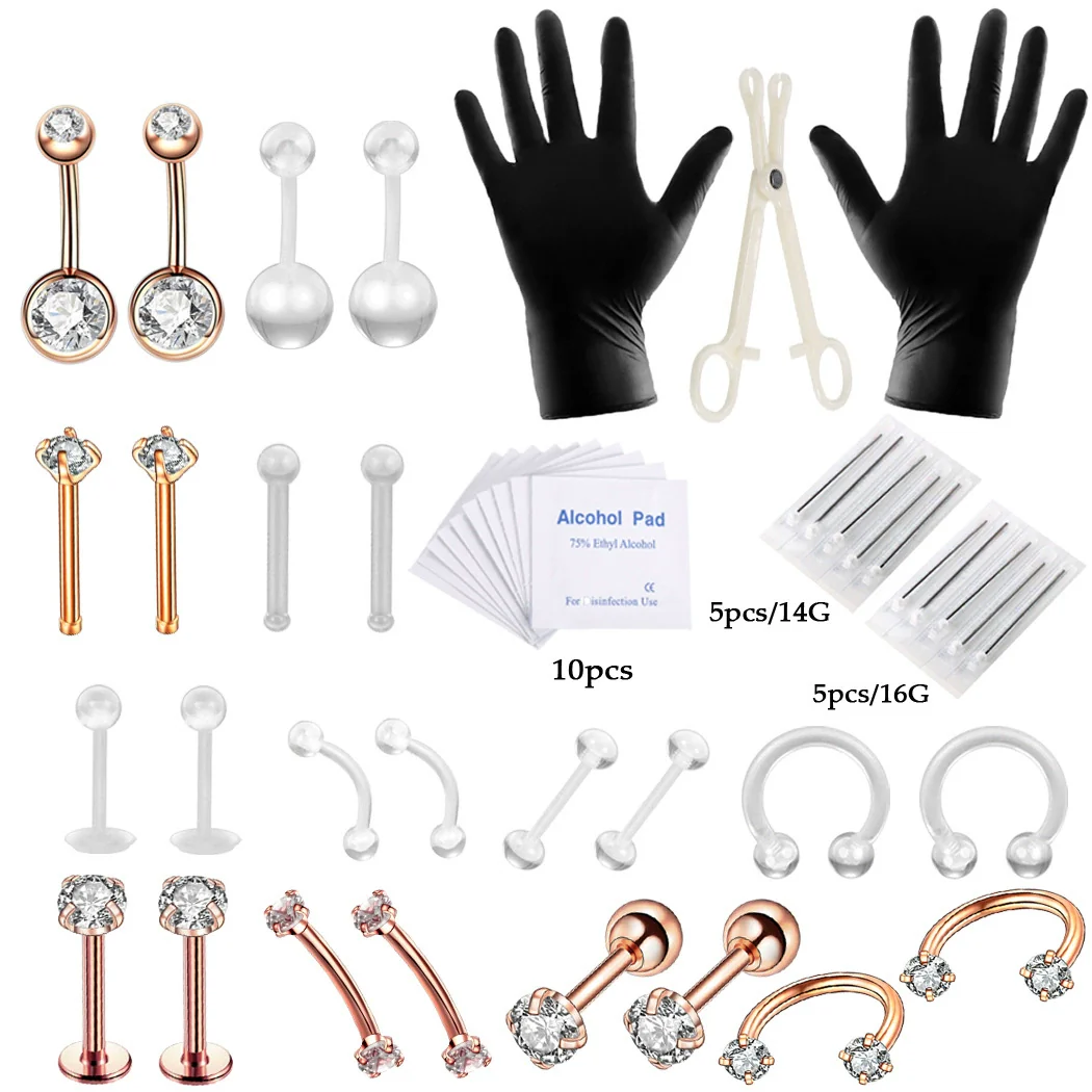Piercing Set Stainless Steel K9 Heart Electroplating Unisex Whole Body Perforation Tools - Image 8