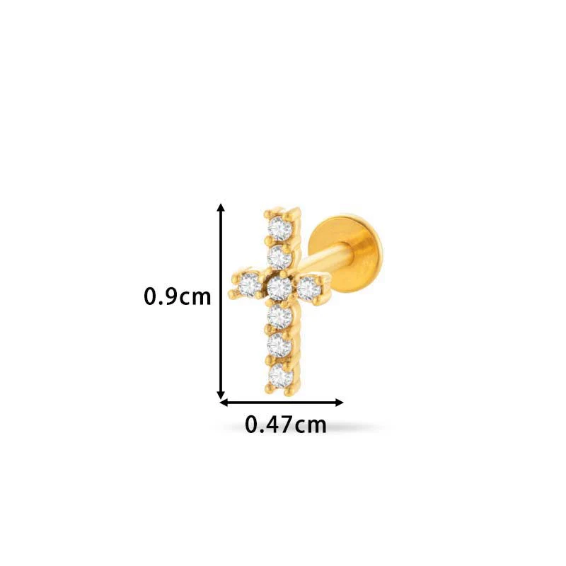 Piercing Stud Stainless Steel Copper Inlaid Zircon Cherry Cross Ear Bone For Women Electroplated - Image 15