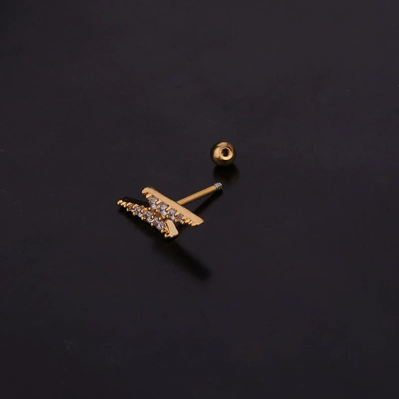 Piercing Thread Earrings Stainless Steel Rose Gold Zircon Geometric Fashion Jewelry For Women - Image 5