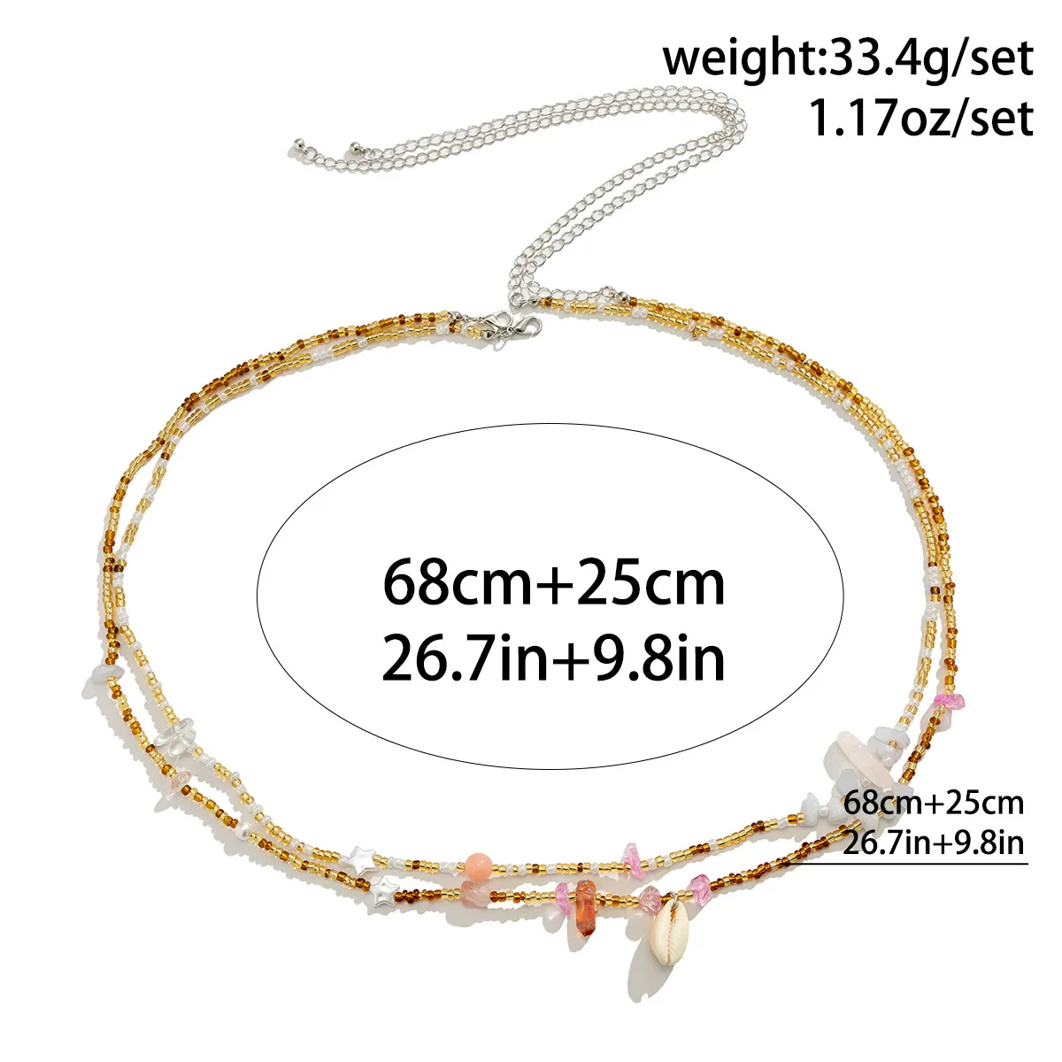 Plastic Shell Beads Rice Beads Multilayer Body Chain Waist Chain For Women Double Circle Lobster Clasp - Image 4