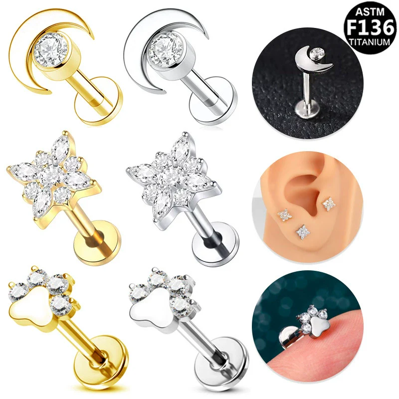 Plugin Ear Bone Nail And Lip Nail Titanium Alloy Zircon Copper Stainless Steel Geometric Electroplating