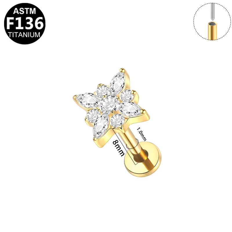 Plugin Ear Bone Nail And Lip Nail Titanium Alloy Zircon Copper Stainless Steel Geometric Electroplating - Image 12