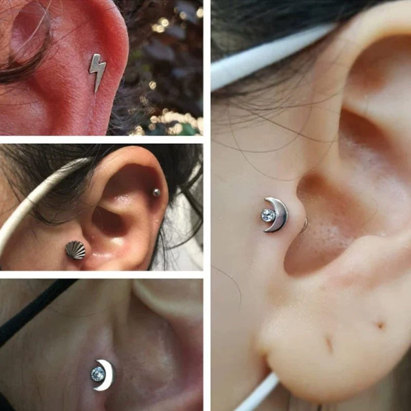 Plugin Ear Bone Nail And Lip Nail Titanium Alloy Zircon Copper Stainless Steel Geometric Electroplating - Image 2