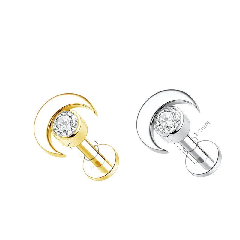 Plugin Ear Bone Nail And Lip Nail Titanium Alloy Zircon Copper Stainless Steel Geometric Electroplating - Image 5