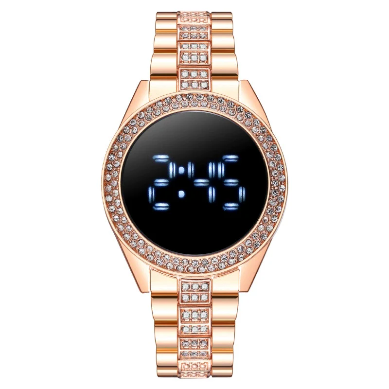 Popular Fashion Diamondencrusted Digital Watch With Metal Case And Strap Round Dial Mineral Reinforced Glass Mirror - Image 8