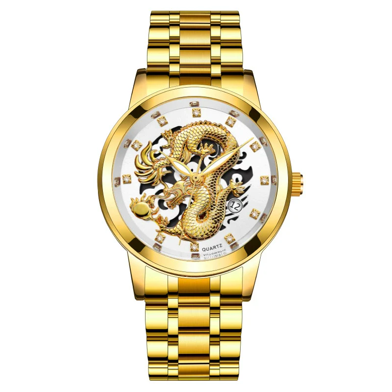 Popular Fashion Men's Watch Metal Band Nonmechanical Business Waterproof Square Diamond Chinese Dragon Design - Image 3