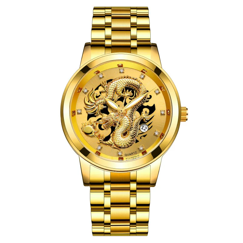 Popular Fashion Men's Watch Metal Band Nonmechanical Business Waterproof Square Diamond Chinese Dragon Design - Image 6
