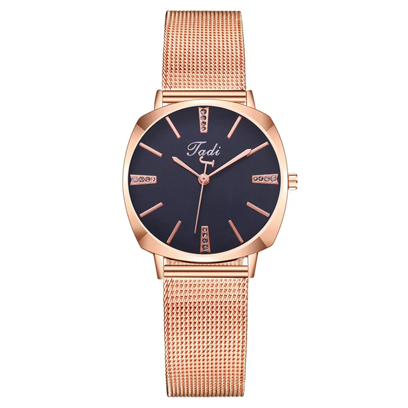 Popular Fashion Women's Metal Mesh Belt Square Dial Quartz Watch With Diamond Encrustment And Stainless Steel Buckle - Image 3