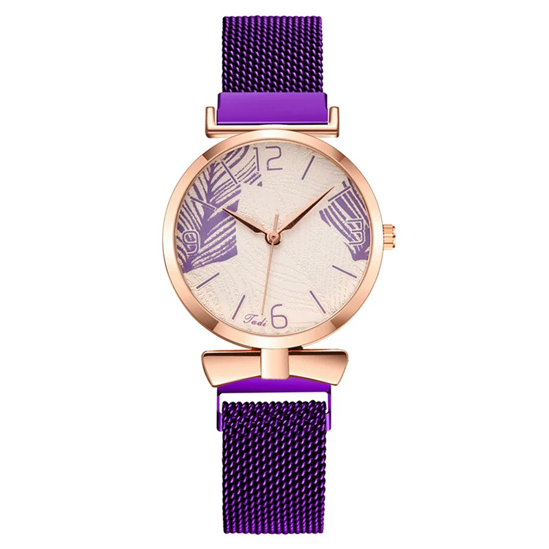 Popular Fashion Women's Metal Watch With Leaf Pattern And Round Dial - Image 6