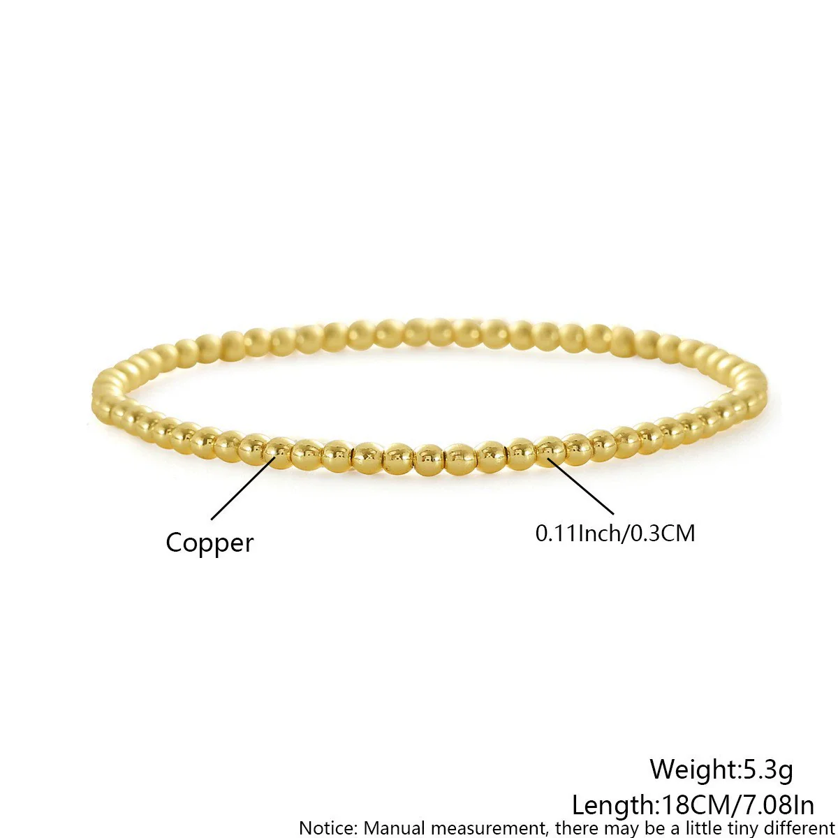 Popular Goldplated Copper Round Bead Stackable Unisex Elastic Bracelet With Geometric Design - Image 7