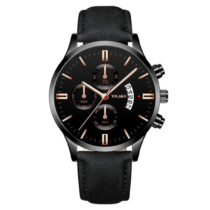 Popular Men's Watch Leather Belt Alloy Case Stainless Steel Buckle Round Dial Fashion Style