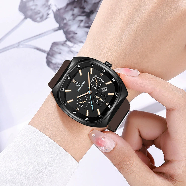 Popular Skinfriendly Silicone Strap Alloy Case Quartz Sports Watch With Mineral Reinforced Glass Mirror And Barrel Shape Dial For Women