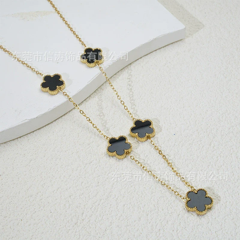 Popular Women's Titanium Steel And Stainless Steel Electroplated Doublesided Fiveleaf Clover Necklace With Motherofpearl And Geometric Design - Image 7