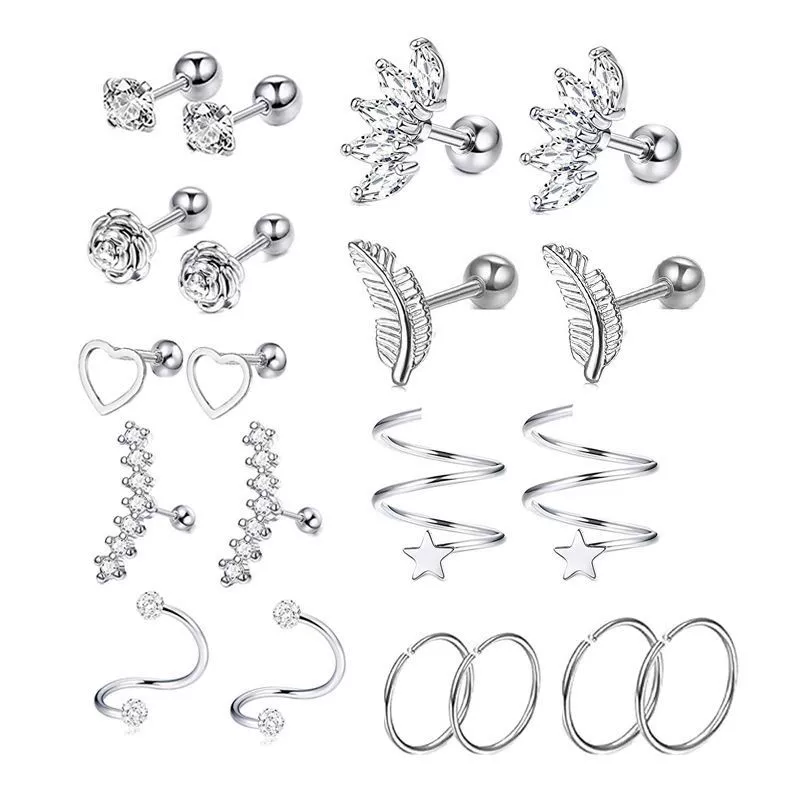 Puncture Jewelry Set Stainless Steel Star Fashion Earrings Ear Clip Ear Nail Cartilage Ear Bone - Image 6