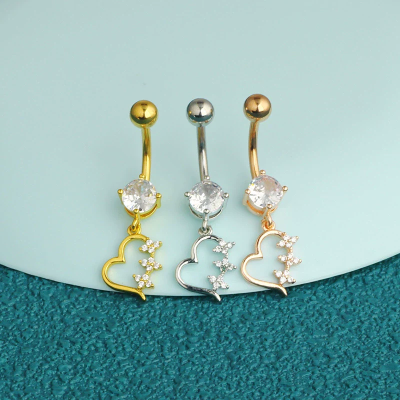 Puncture Jewelry Stainless Steel Geometric Belly Button Ring With Electroplating Treatment And Simple Style Plant Flowers Pattern - Image 3