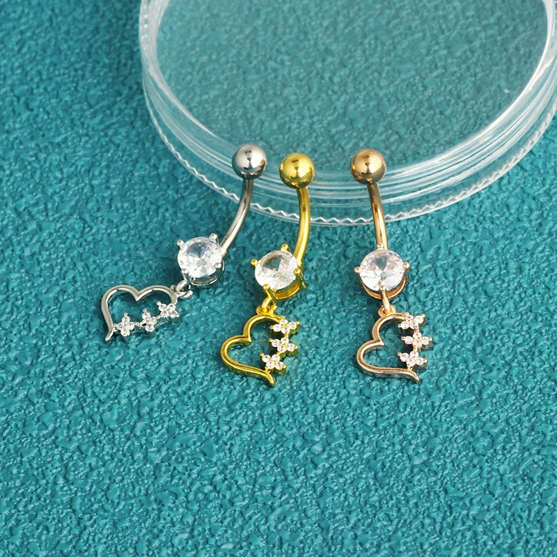 Puncture Jewelry Stainless Steel Geometric Belly Button Ring With Electroplating Treatment And Simple Style Plant Flowers Pattern - Image 4