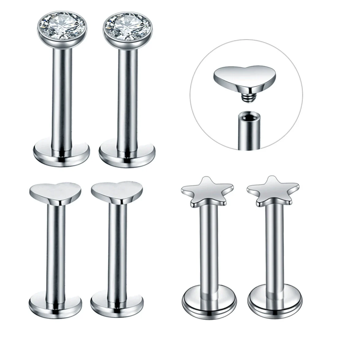Puncture Jewelry Stainless Steel Heartshaped Lip Nail With Zircon And Electroplating Treatment - Image 2