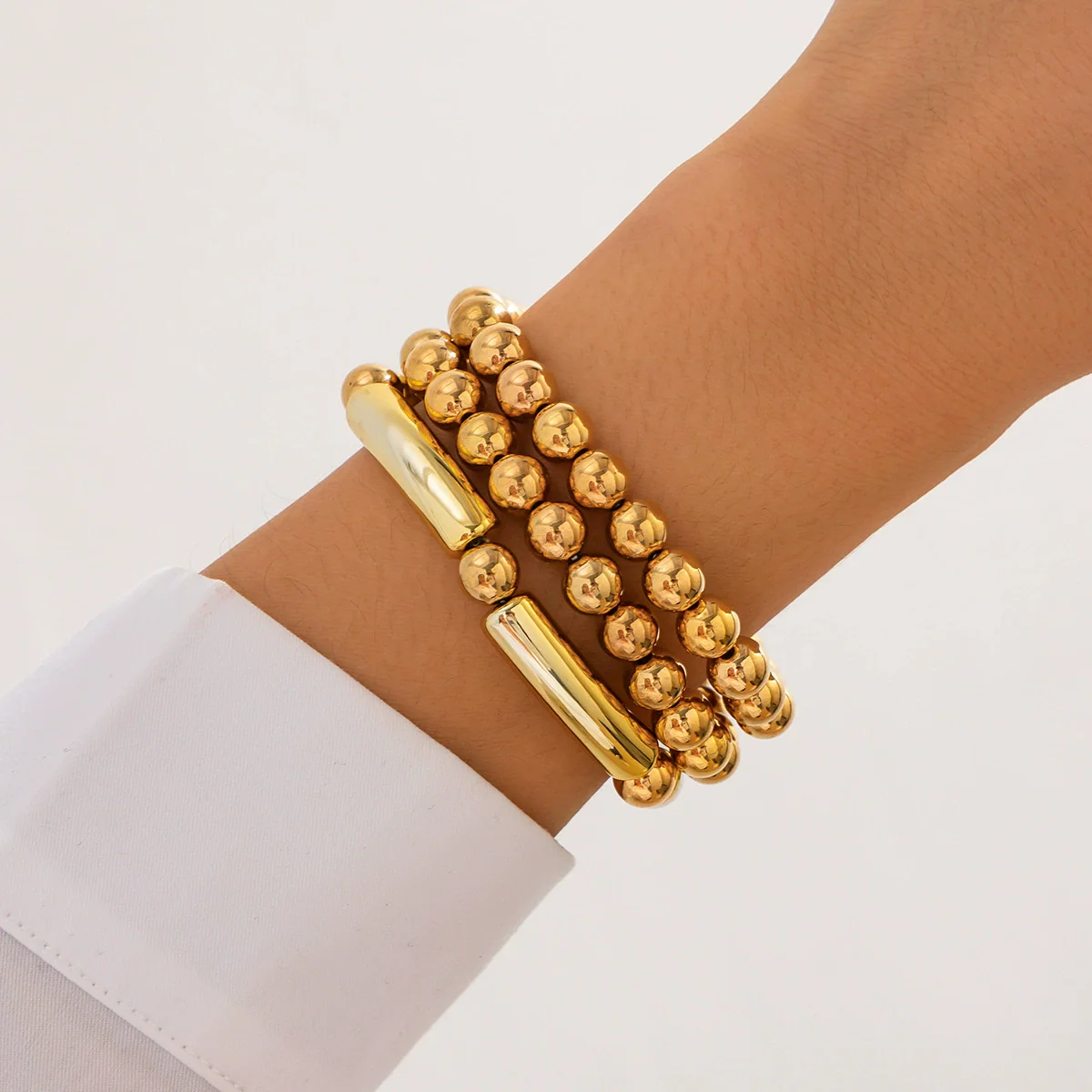 Punk Stacked Love Pendant Beaded Bracelet Imitation Pearl Elastic Bracelet Electroplating Heart Geometric - Image 11