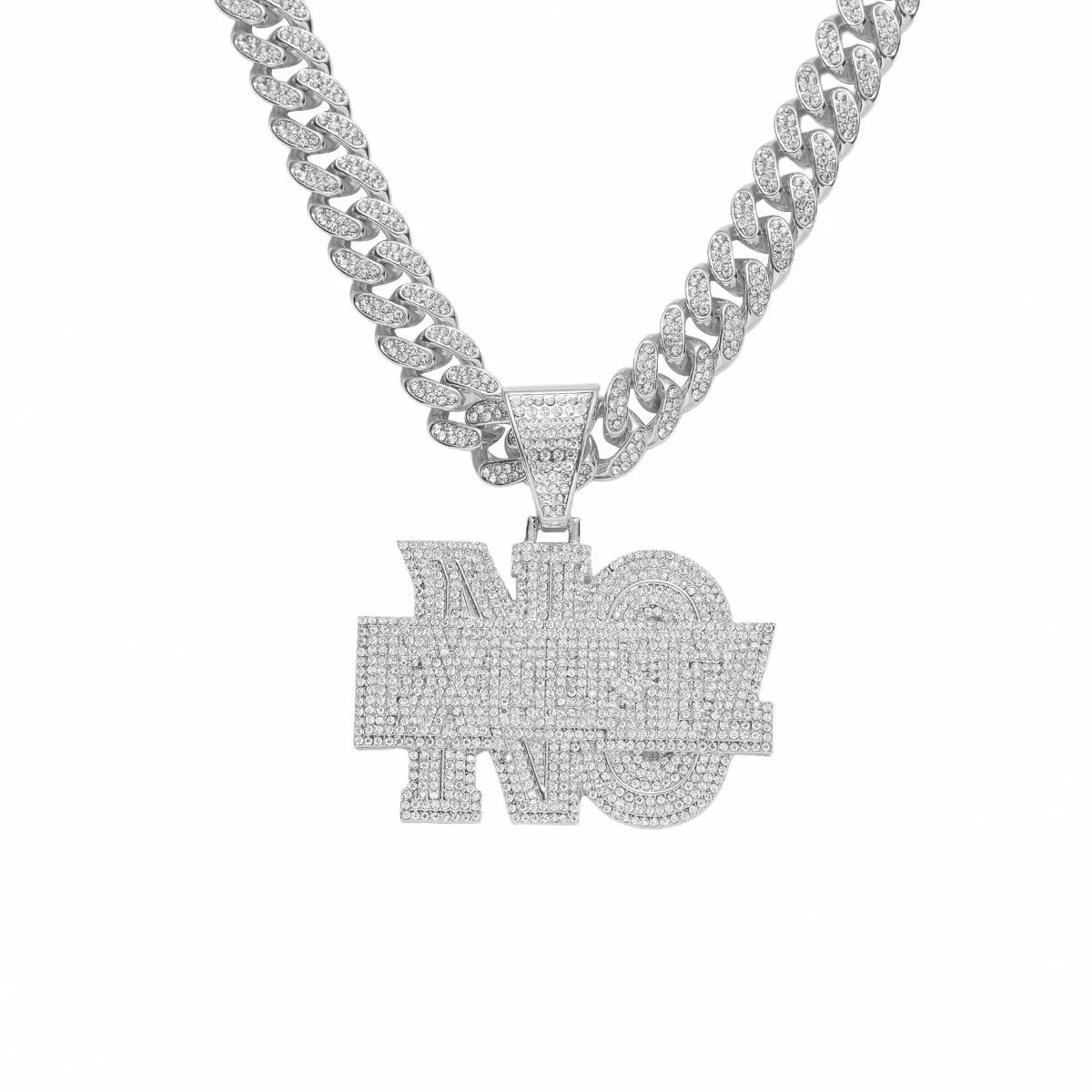 Punk Style Alloy Letter No Pendant Necklace With Diamond And Cuban Chain - Image 7