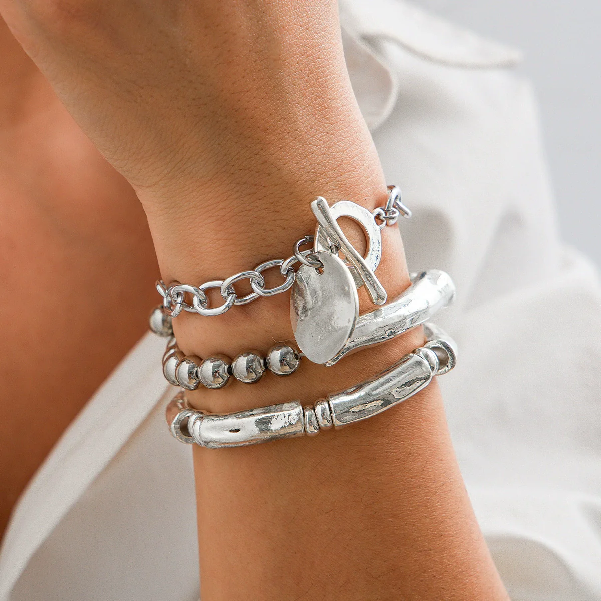 Punk Style Lock Pendant Alloy Bracelet With Geometric Pattern And Electroplating For Women - Image 7