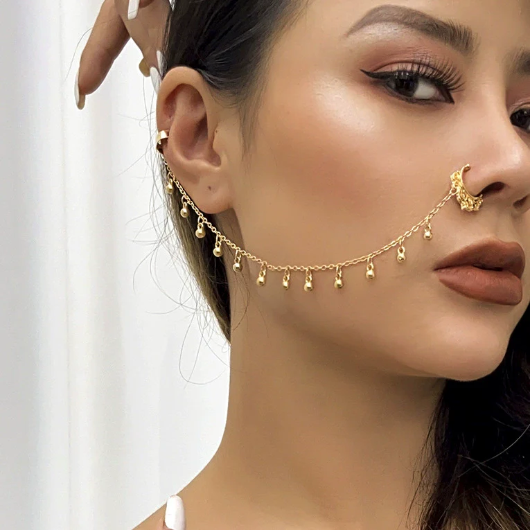 Punk Style Piercing Jewelry Imitation Pearl Butterfly Tassel Chain Earrings And Nose Clips For Women Iron Copper Electroplating Animals Zodiac - Image 6