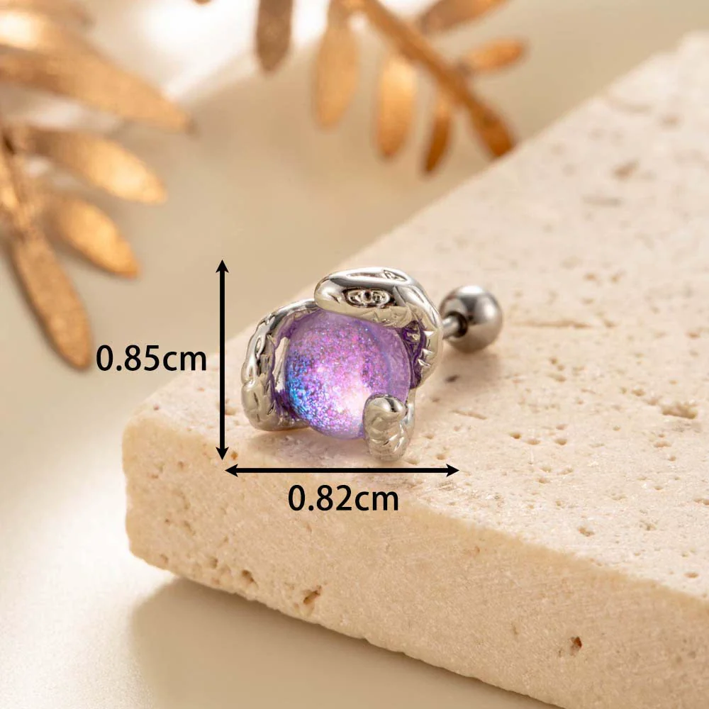 Punk Style Snake Animals Metal Inlay Moonstone Cartilage Earrings Titanium Steel Screw Rod - Image 10