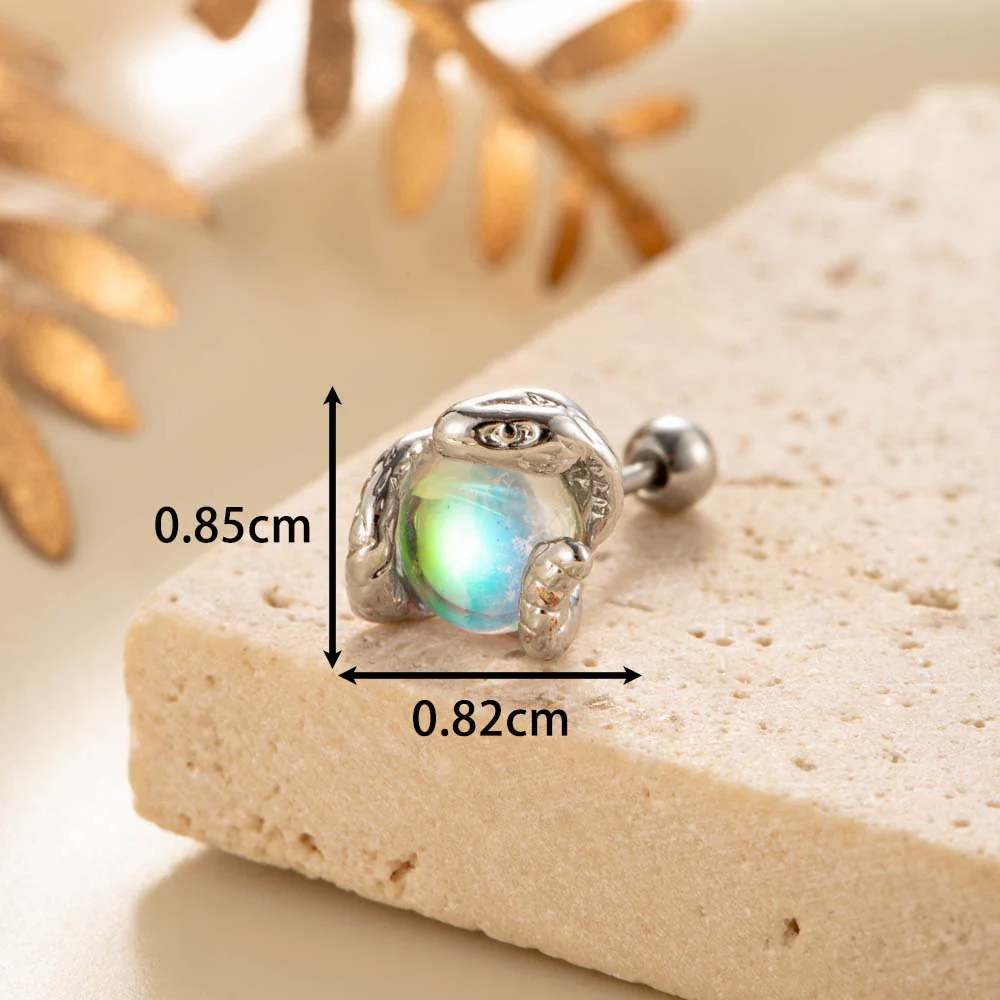 Punk Style Snake Animals Metal Inlay Moonstone Cartilage Earrings Titanium Steel Screw Rod - Image 11