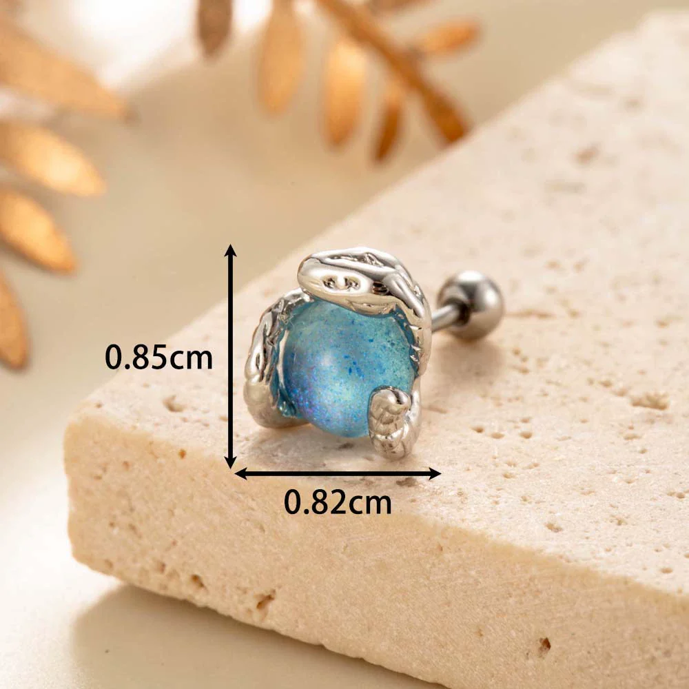 Punk Style Snake Animals Metal Inlay Moonstone Cartilage Earrings Titanium Steel Screw Rod - Image 12