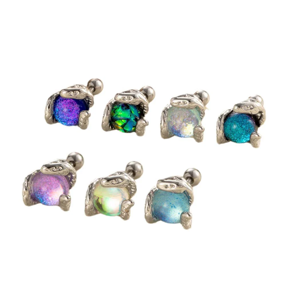 Punk Style Snake Animals Metal Inlay Moonstone Cartilage Earrings Titanium Steel Screw Rod - Image 4
