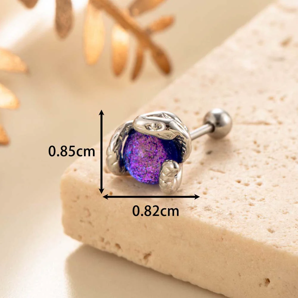 Punk Style Snake Animals Metal Inlay Moonstone Cartilage Earrings Titanium Steel Screw Rod - Image 6