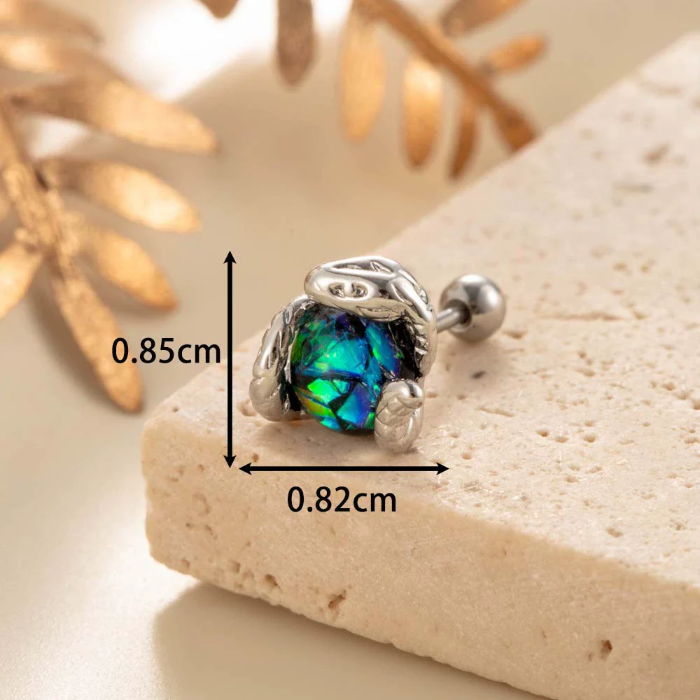 Punk Style Snake Animals Metal Inlay Moonstone Cartilage Earrings Titanium Steel Screw Rod - Image 7