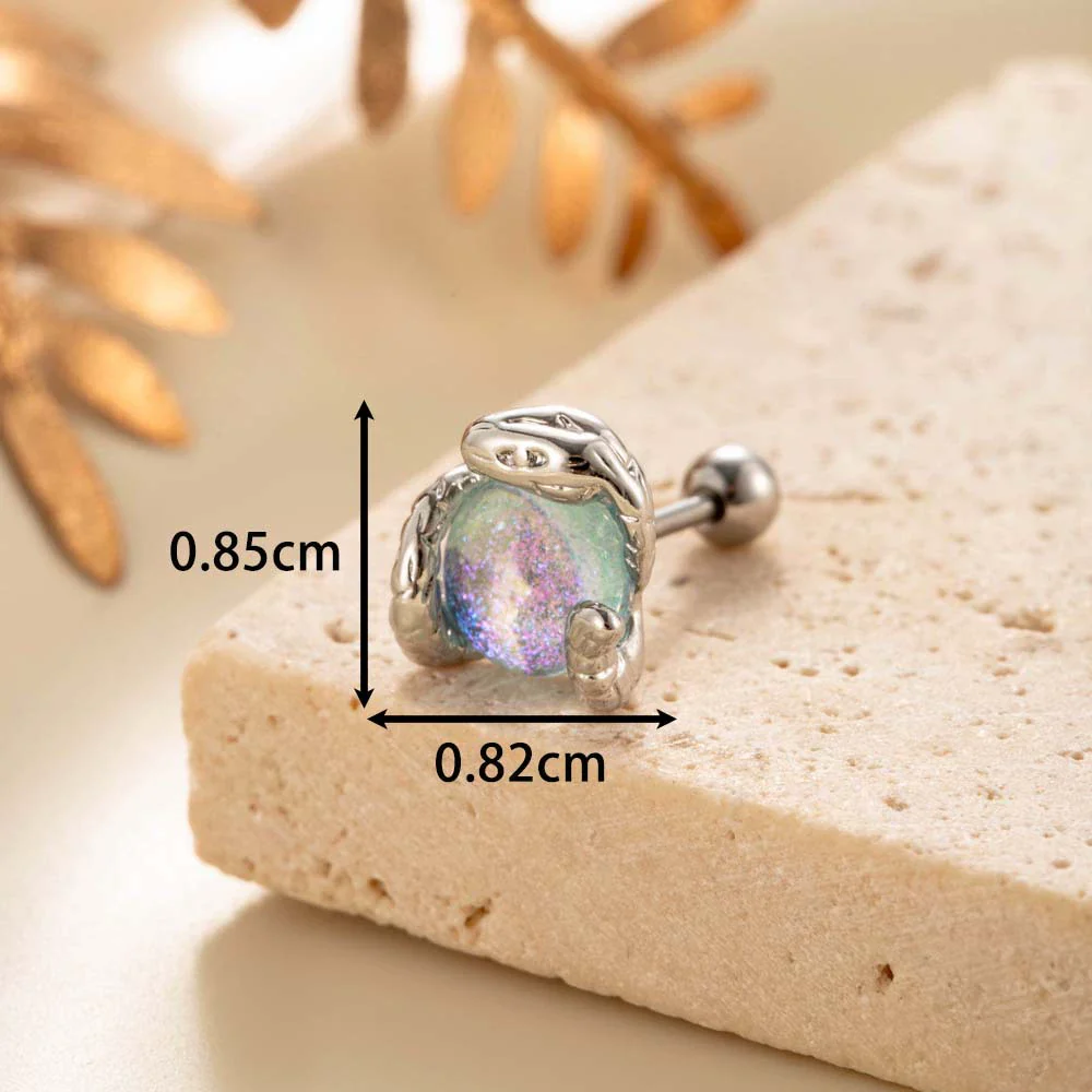 Punk Style Snake Animals Metal Inlay Moonstone Cartilage Earrings Titanium Steel Screw Rod - Image 8
