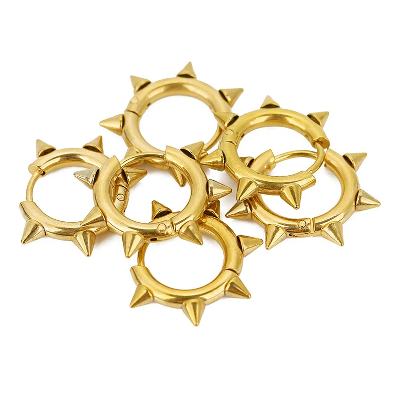 Punk Style Stainless Steel Round Pointed Cone Rivet Electroplated Unisex Earrings - Image 3