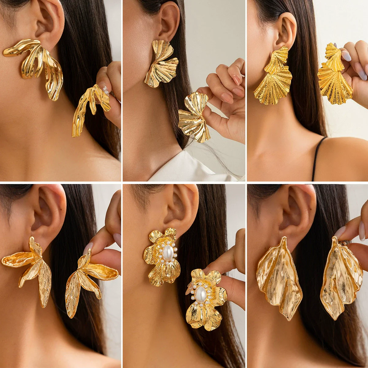 Punk Style Zinc Alloy Leaf Earrings For Women With Electroplating